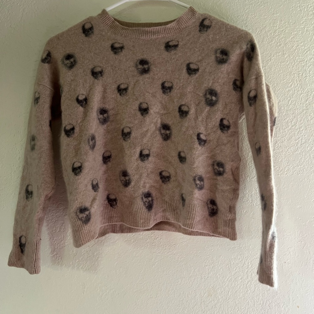 Skull Cashmere Tan Sweater with Black Skull Design